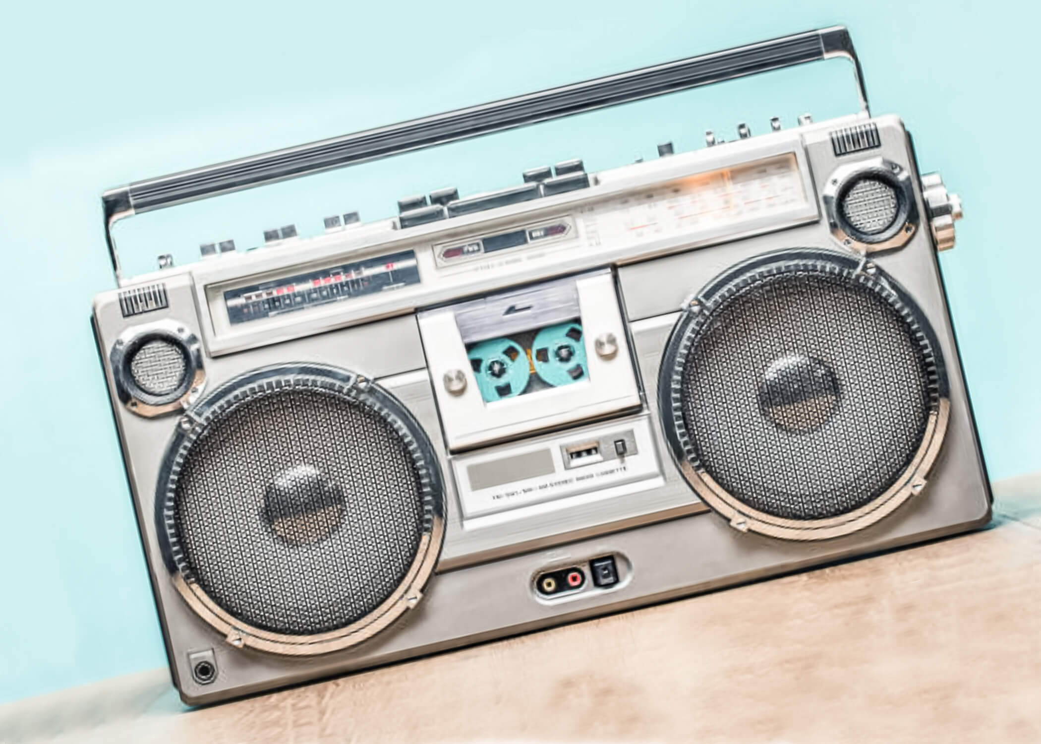 Color image of an 1980's boombox.
